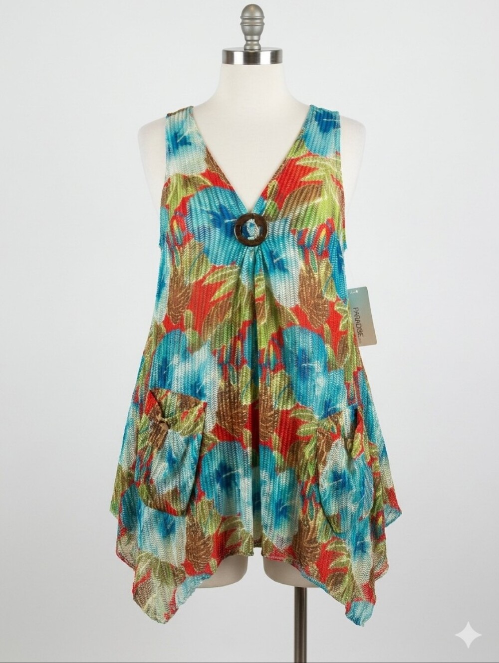NWT Paradise USA Tropical Mesh Crochet Swim Coverup Dress XL/XXL